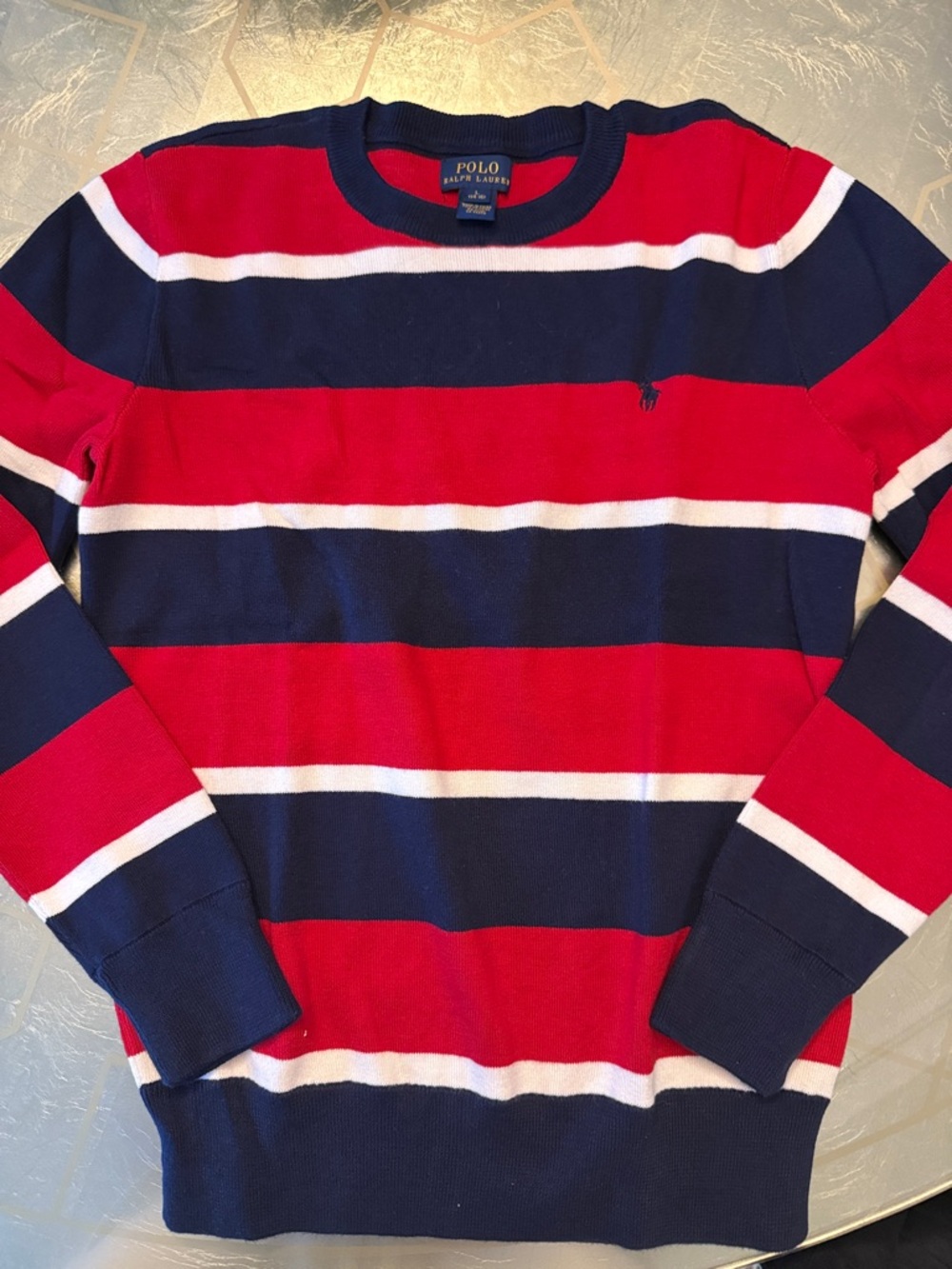 Polo by Ralph Lauren Red, Navy & White Striped Crewneck Sweater